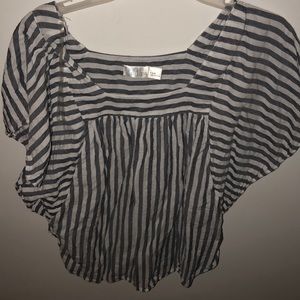 a blue and white striped blouse